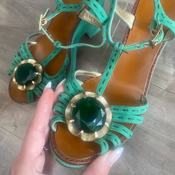 MARDI GRAS 💜🦚💛 Marc Jacobs Wedge Heels - 38.5 - Green - Made in Italy - Picture 7 of 9